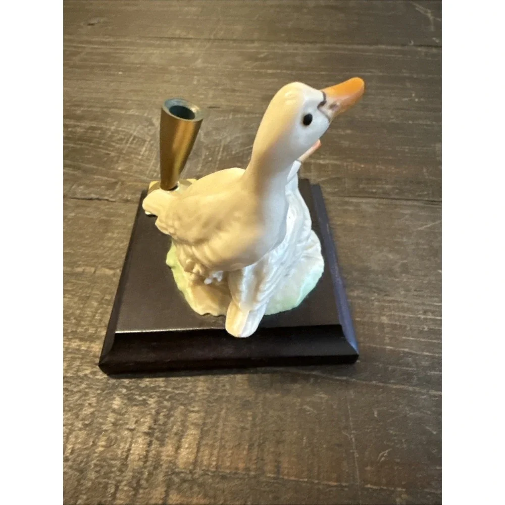Miriam Italian Capodimonte Duck Sculpture Pen Holder For Desk Vintage
